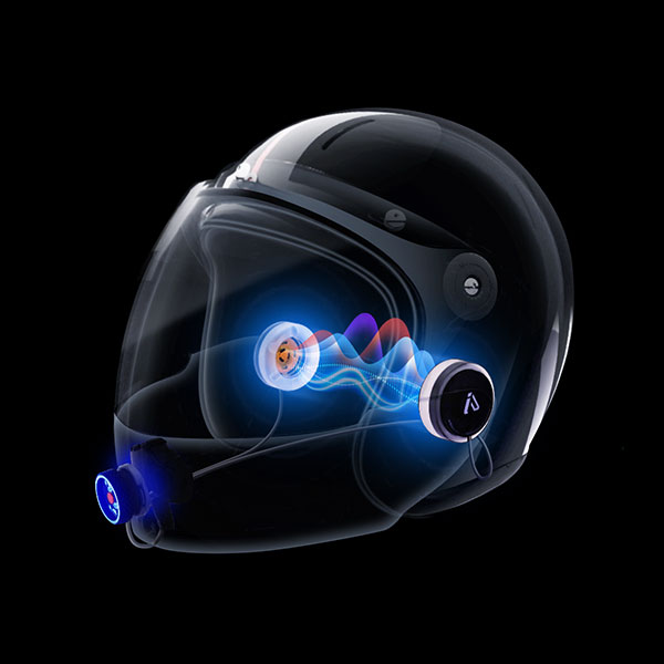 helmet speakers inside a helmet - iasus concepts xsound 4 and veldt helmet