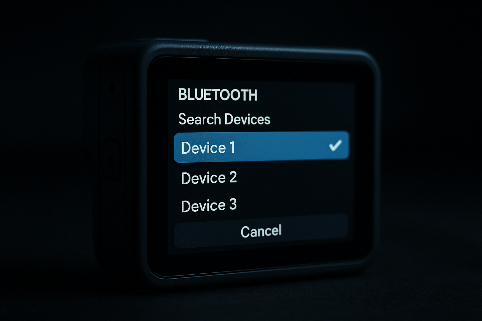 Bluetooth scan menu on the GO Ultra action camera.